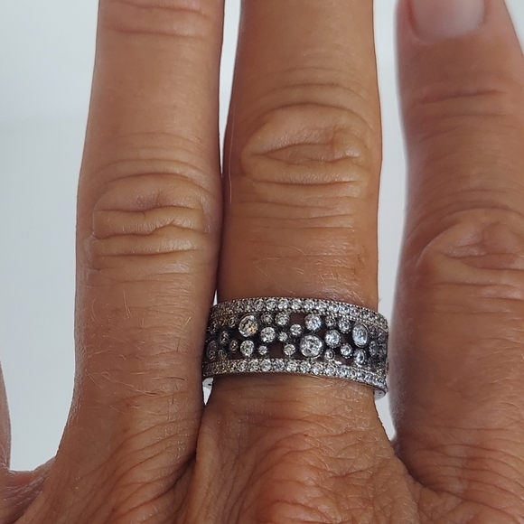 Vintage Wide Black and Silver Cubic Zirconia Eternity Band